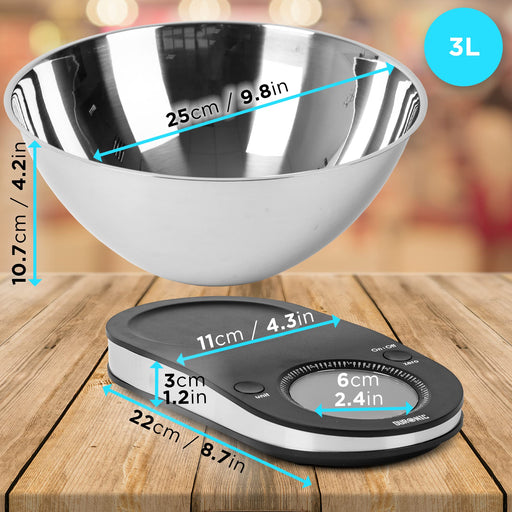 Duronic Kitchen Scale KS5000 Large Display 5kg Capacity Electronic Scale with Extra-large 3L Bowl and Backlit LCD - Ideal for Precise Wet and Dry Food Measurement, Baking, Pet Food, and Postal Letters
