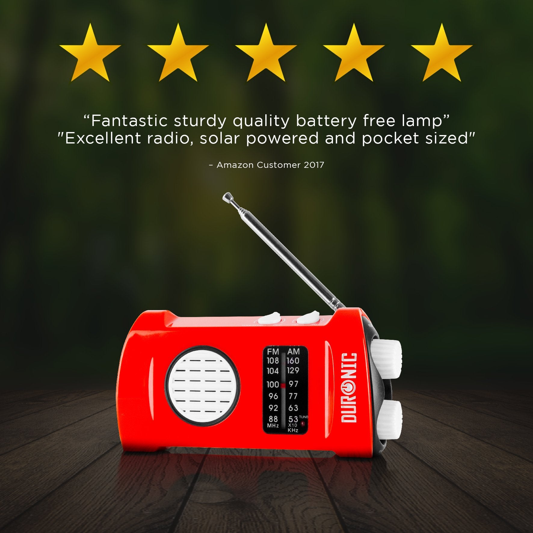 Duronic AM/FM Radio ECOHAND, Solar Powered Radio with LED Torch, Wind-Up Charging, Headphone Jack and Integrated Flashlight for Camping, Hiking and Emergency Use
