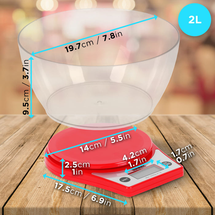 Duronic Digital Kitchen Scales KS6000RD/CR | Red Design with 1.5L Bowl | 5kg Capacity | LCD Backlit Display | Add & Weigh Tare | 1g Precision | Measure Ingredients for Cooking & Baking…