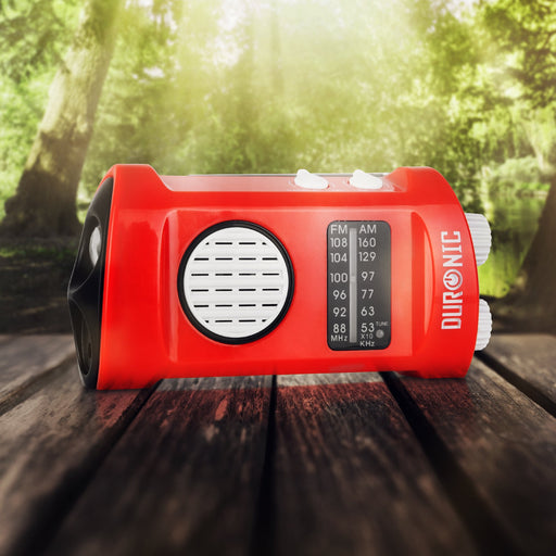 Duronic AM/FM Radio ECOHAND | LED Torch | Wind-Up Charging | Dynamo Crank Rechargeable | Headphone Jack | Integrated Flashlight | Portable | For Emergency Use | Camping, Hiking, Fishing