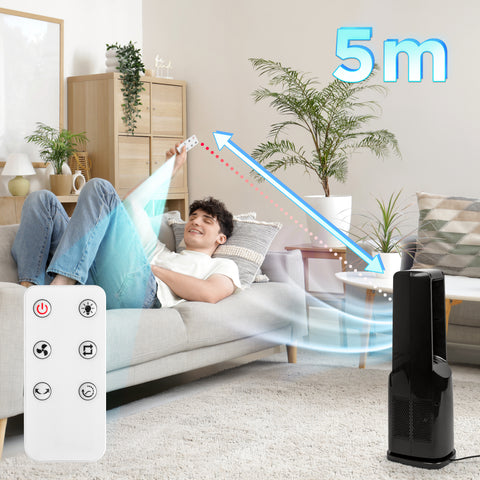 Duronic FN72 BK Tower Fan with Remote Control, 60W Bladeless Cooling Fan, 3 Speed Settings, 70° Oscillation, 12H Timer for Home Office, Bedroom & Kitchen