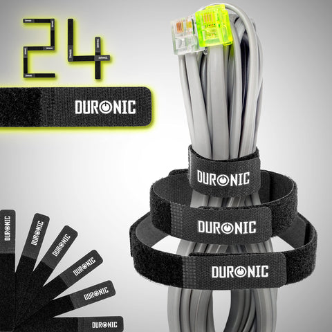 Duronic Cable Ties organising a grey ethernet network cord.