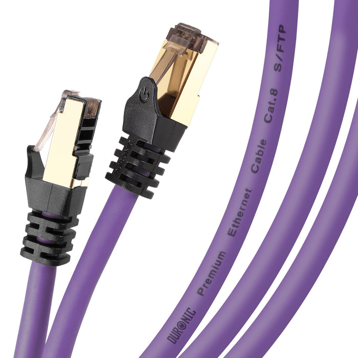 Duronic Ethernet Cable 1.5M High Speed CAT 8 Patch Network Shielded Lead 2GHz / 2000MHz / 40 Gigabit, CAT8 SFTP Wire, Snagless RJ45 Super-Fast Data - Purple