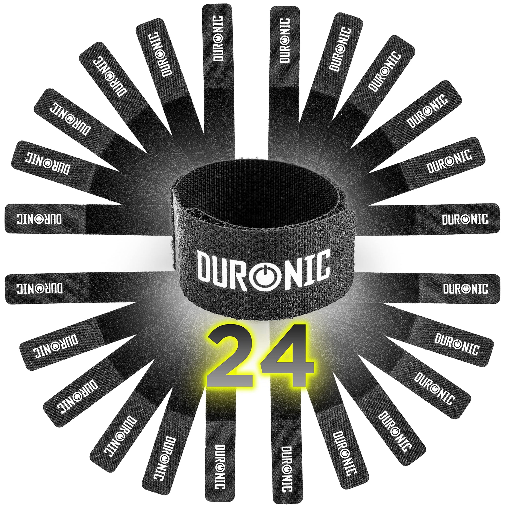 Duronic Cable Ties 24STRAP Reusable Hook and Loop Cable Fastening Straps 24 Pack Black Nylon Wire Management Ties Adjustable Cord Organiser for Tidy Desk, Work, HDMI, TV, USB-C Chargers