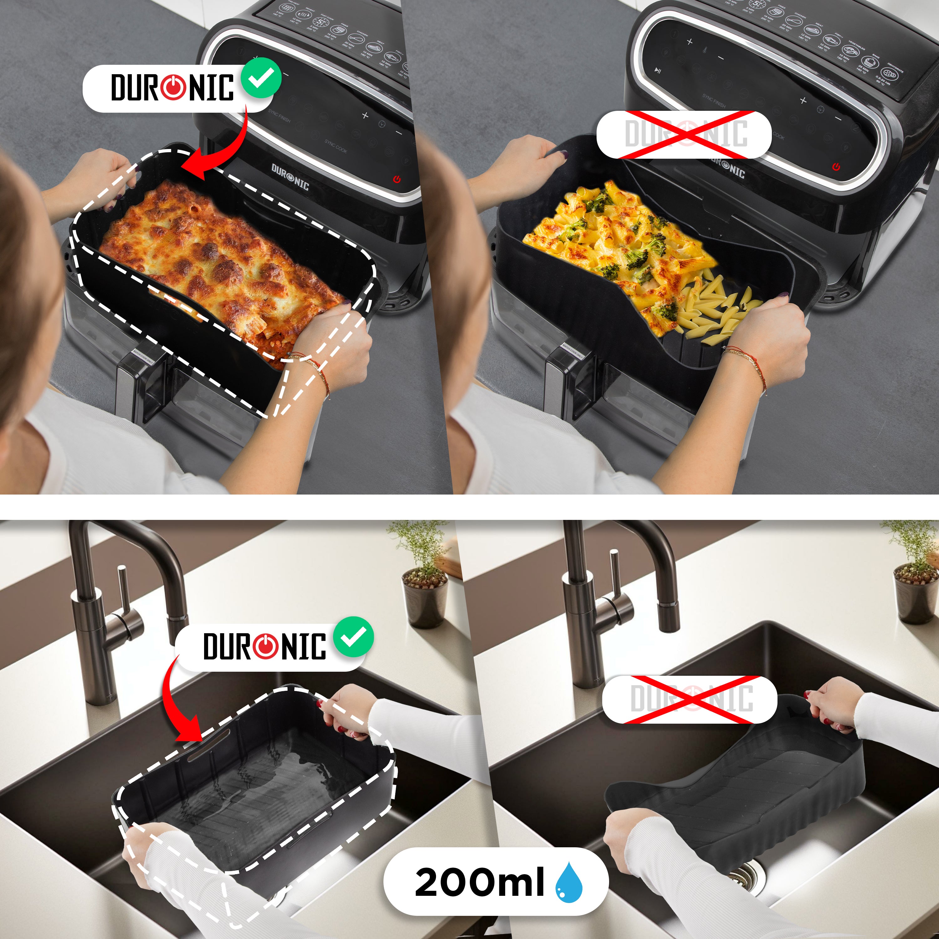 Duronic Silicone Air Fryer Liners AFL2 Air Fryer Basket Liner Durable Nonstick Silicon Inserts for Air Fryers AF14 AF34 Large Drawer Reusable Dual Air Fryer Accessory Premium Cooking Accessories