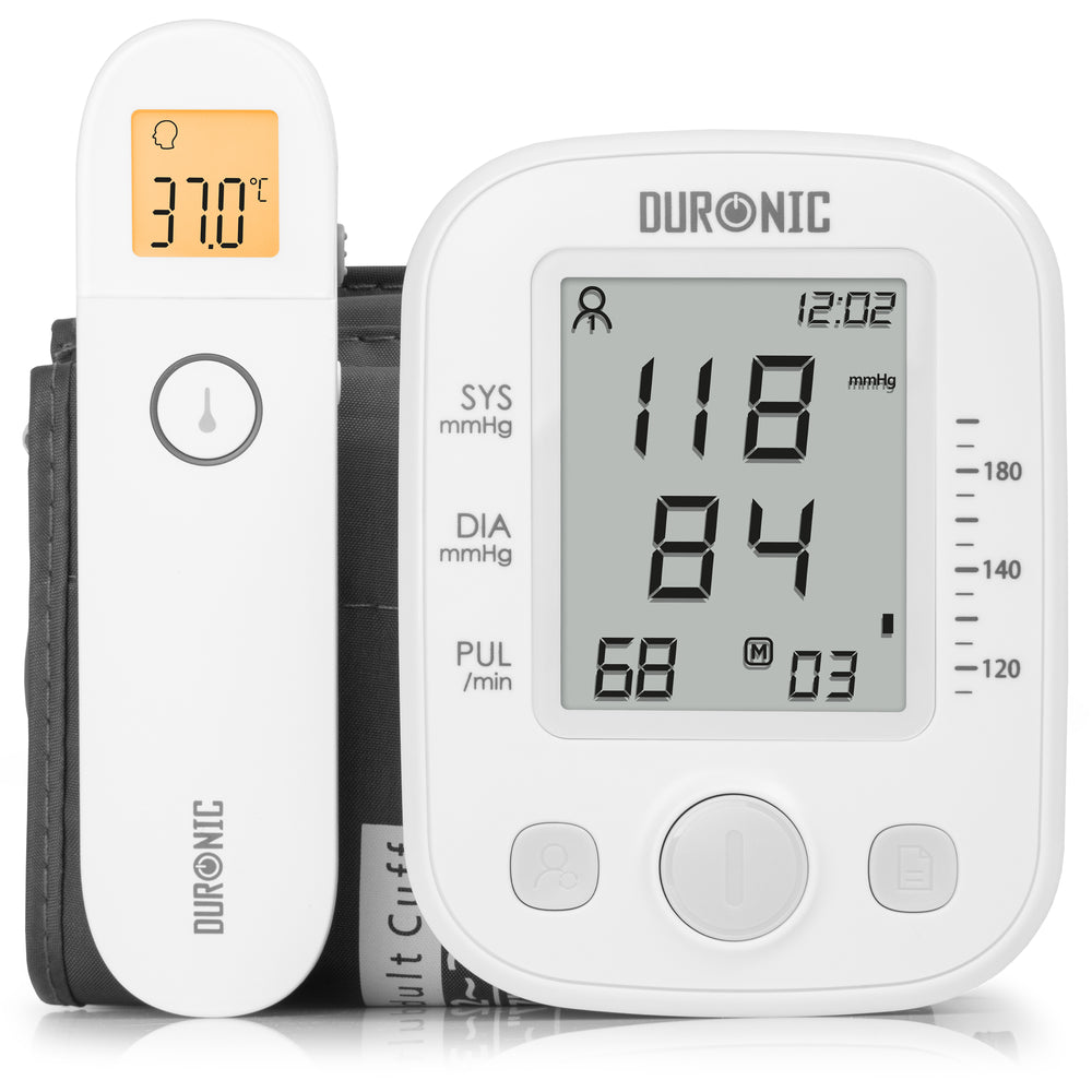 Duronic Blood Pressure Monitor & Thermometer BPM200 + IRT3W Bundle CE Approved High & Low Blood Pressure Machine 3in1 Medical Thermometer for Baby Children Adults & Objects