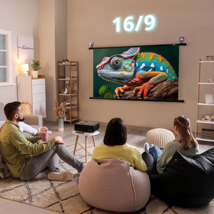 Duronic Projector Screen BPS80/169 Bar Mount 80 Inch Projection Screens Wall or Ceiling Mountable with Hooks 16:9 for School Office Home Cinema