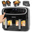Duronic AF34 BK triple drawer air fryer overview showing chicken, vegetables and fries cooking
