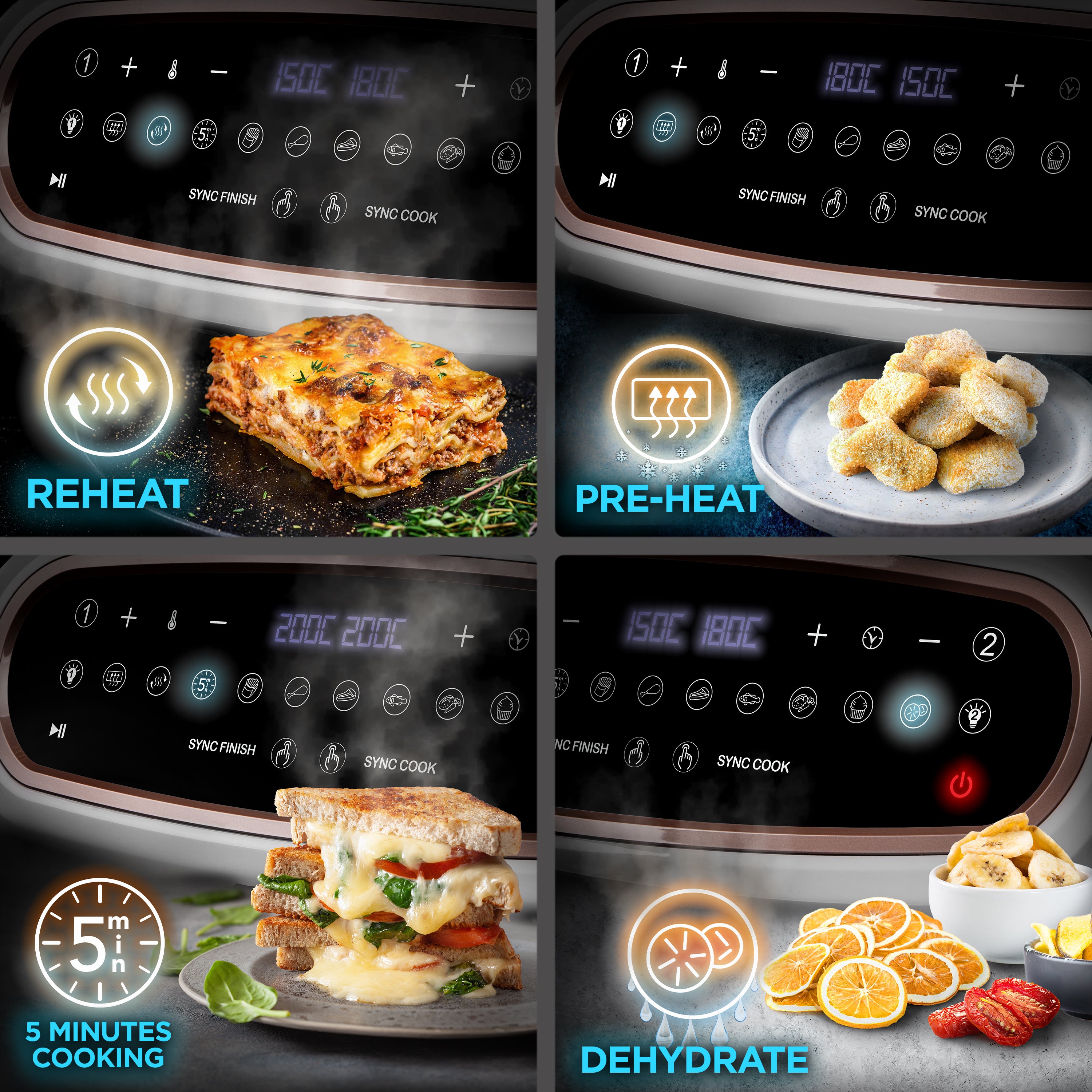 Duronic AF34 WE Digital Air Fryer Reheat Preheat 5minute Cooking Dehydrate Functions