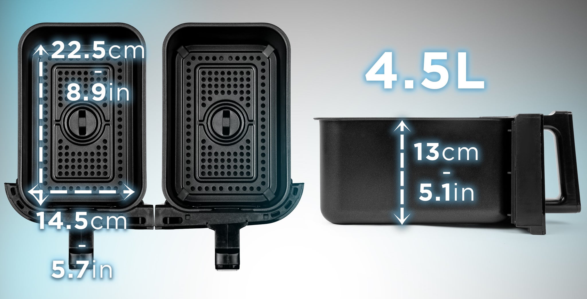 Duronic AFD2 BK dual drawers dimensions height, length, width for dual drawer air fryer AF24 or AF34