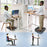 Duronic Anti-Fatigue Mat with 
a split-view image demonstrates a man using an adjustable standing desk in both sitting and standing positions