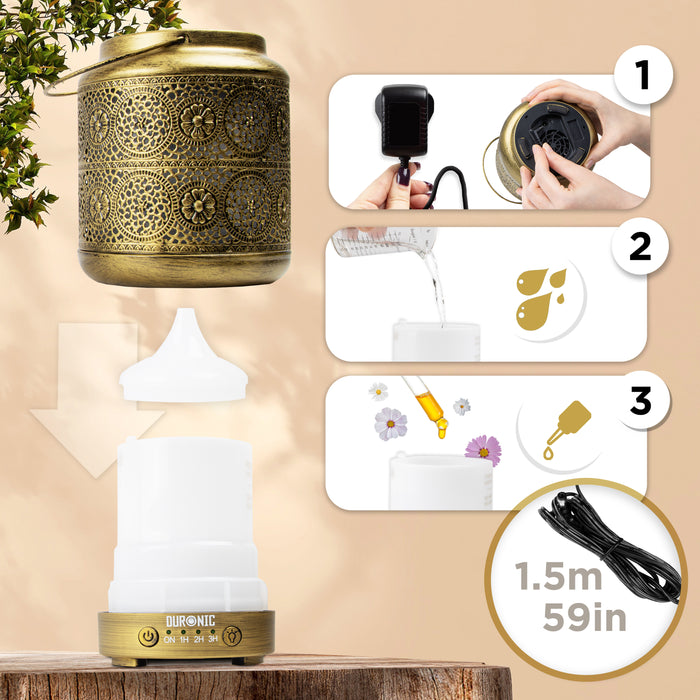Duronic Aromatherapy Diffuser with product instruction and cord dimension