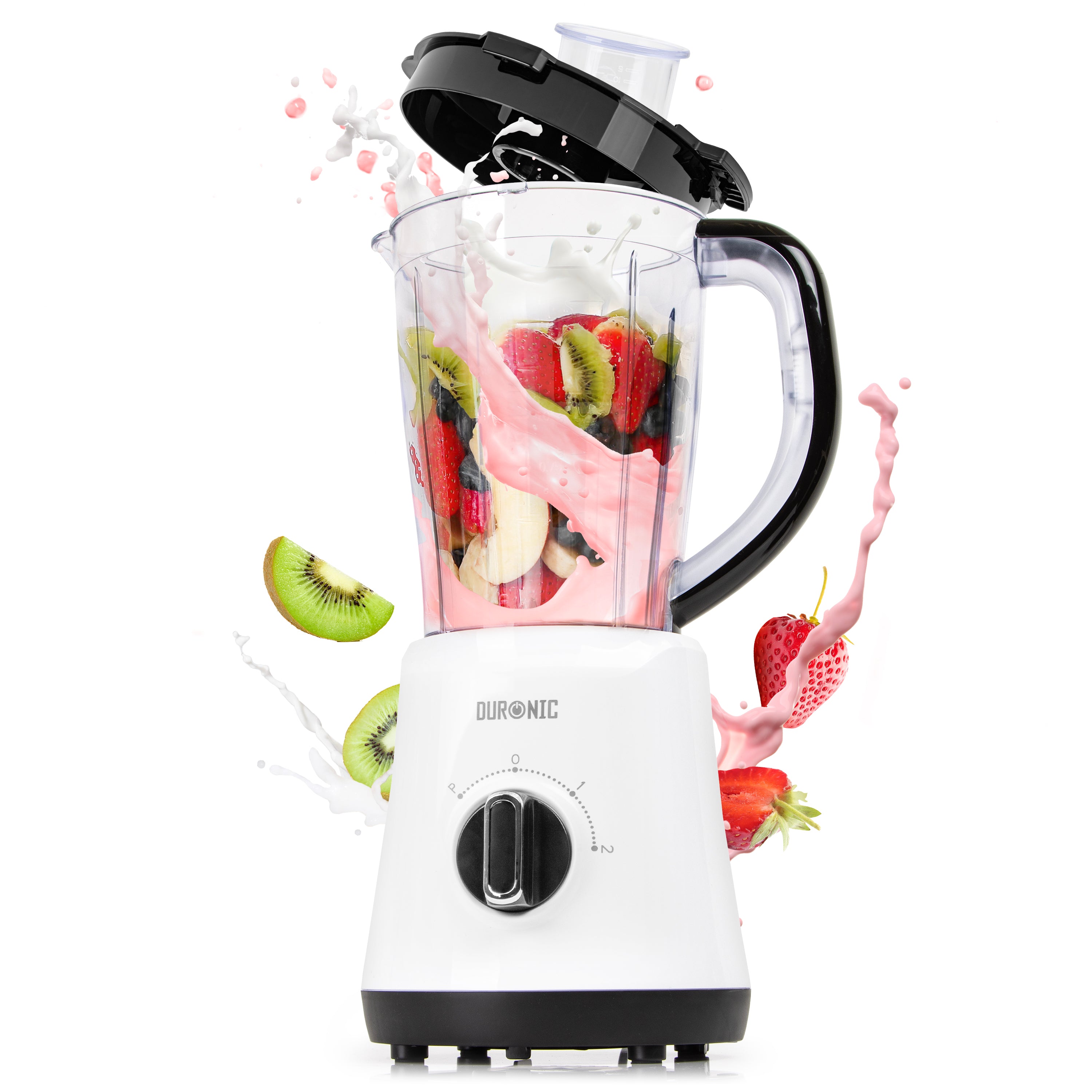 Duronic BL16 jug blender blending strawberry kiwi banana blueberry fruits