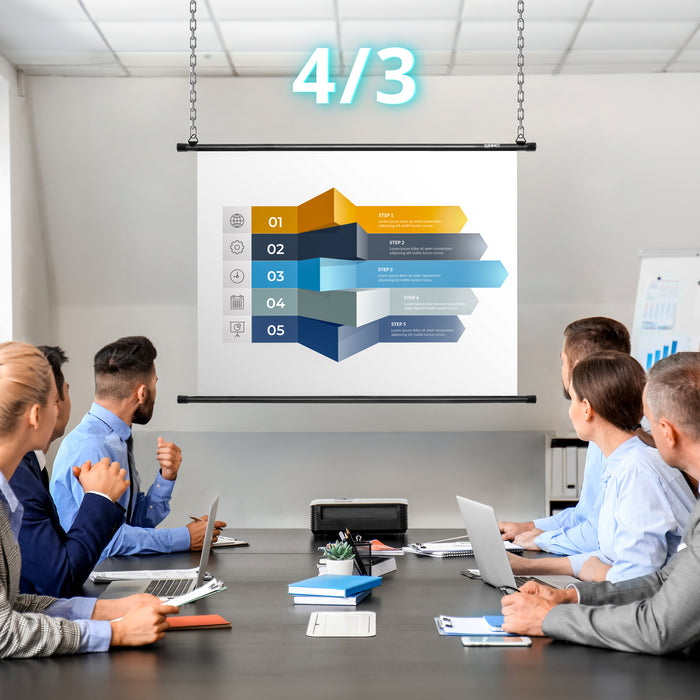 Duronic Bar Projector Screen with people using the screen projector for presentation