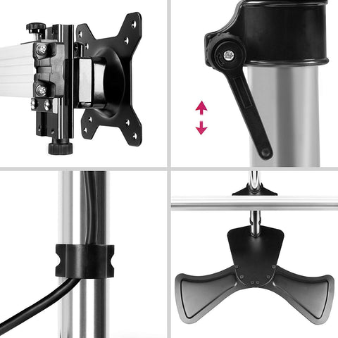Duronic Computer Monitor Arms showing details of a black and silver adjustable monitor stand mount.