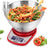 Duronic Digital Kitchen Scale weighing colorful rotini pasta in a large stainless steel bowl