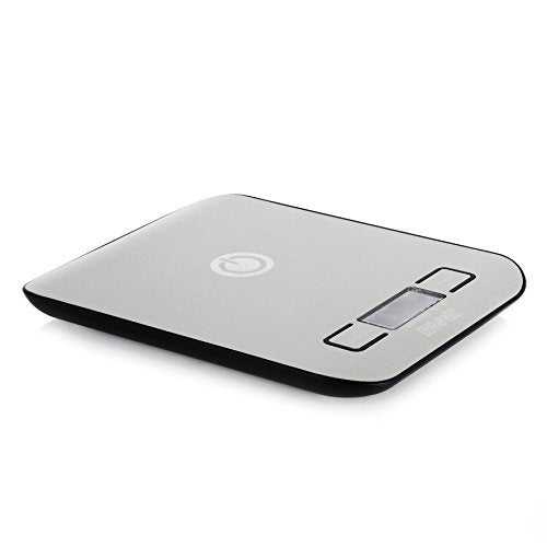 Duronic Digital Kitchen Scales with a clear LCD display and a white power symbol.