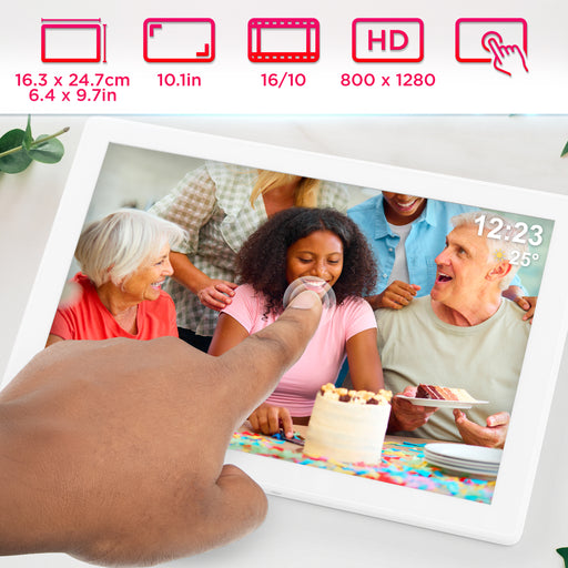 Duronic Digital Photo Frame highlighting its 16:10 aspect ratio and 800 x 1280 resolution.