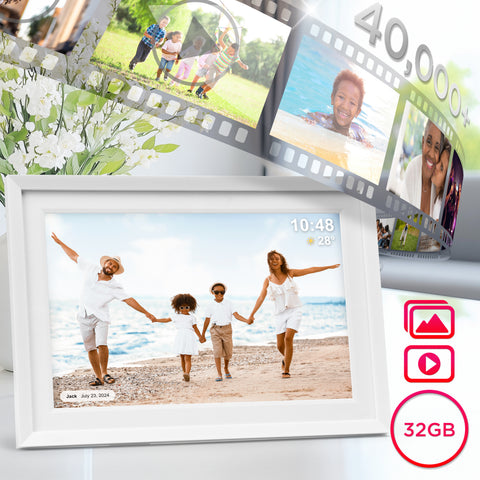 Duronic Digital Photo Frame with 32GB storage, featuring a high-resolution display