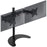 Duronic Dual Monitor Arm Stand Desk Mount with an adjustable arm and a freestanding, heavy-duty U-shaped base.