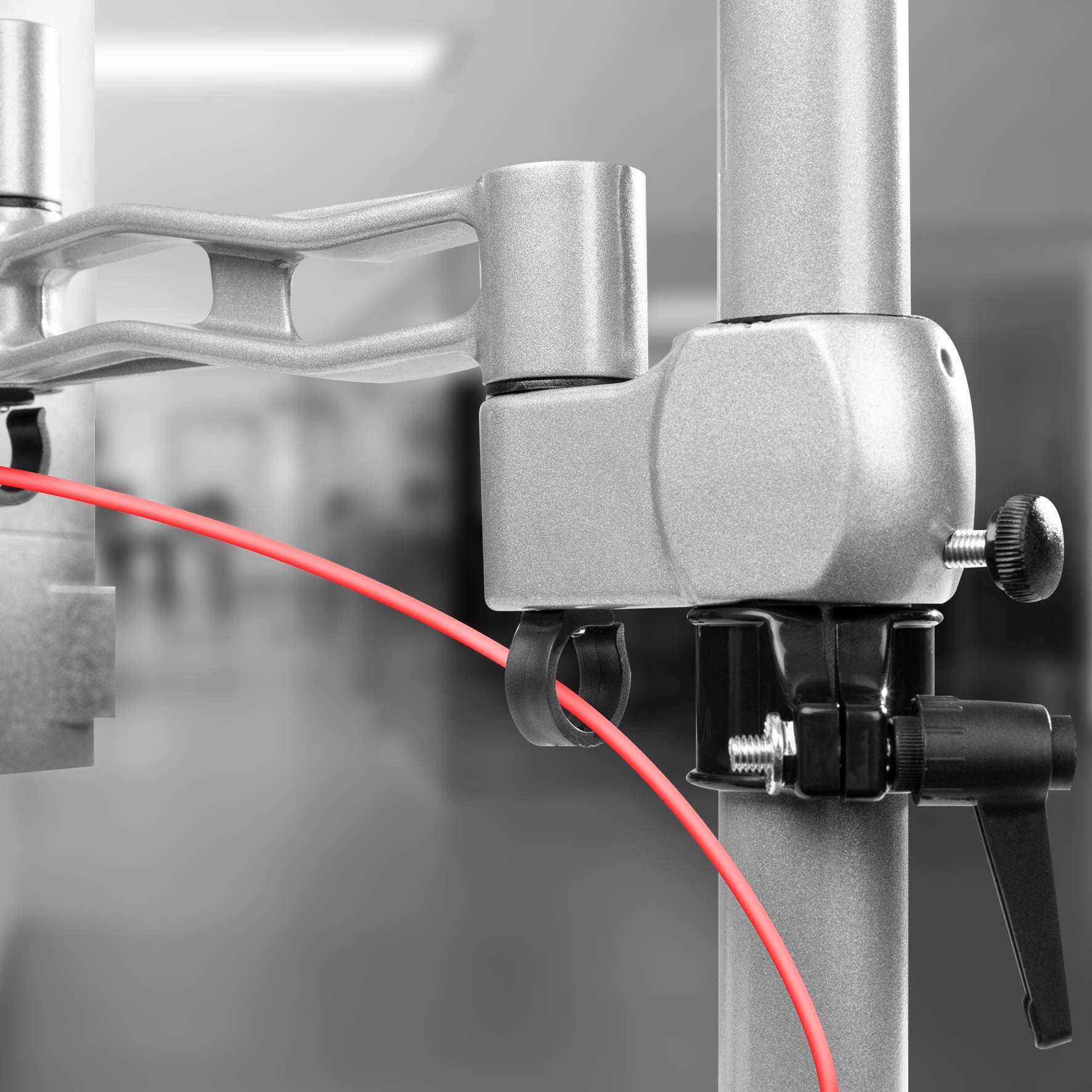 Duronic Dual Monitor Stand with integrated cable management.