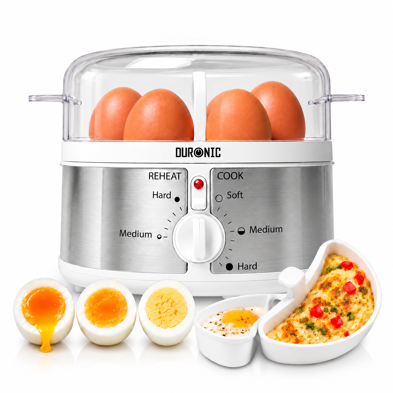 Duronic EB35 WE white electric egg boiler 7 egg cooker for breakfast, lunch, dinner, snacks