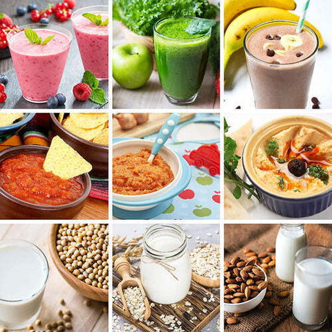 Duronic Electric Blender A grid of nine high-quality photos showcasing a variety of healthy foods