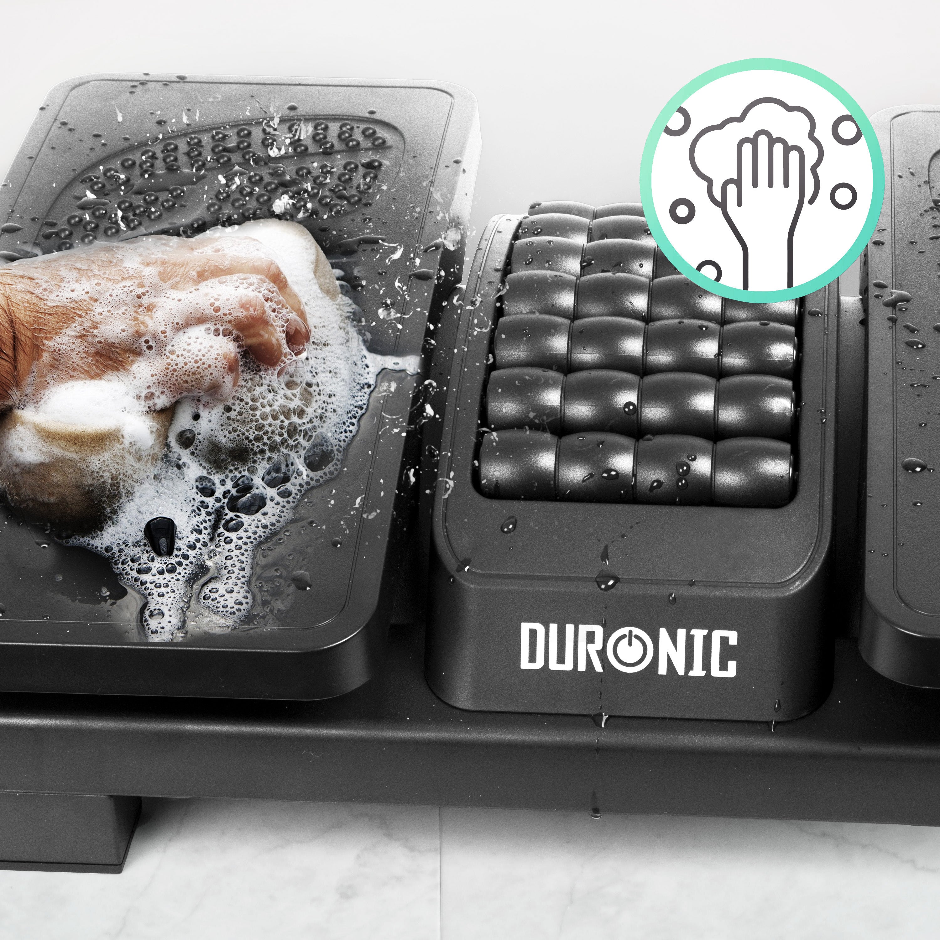 Duronic Ergonomic Footrest highlighting its easy-to-clean surface.