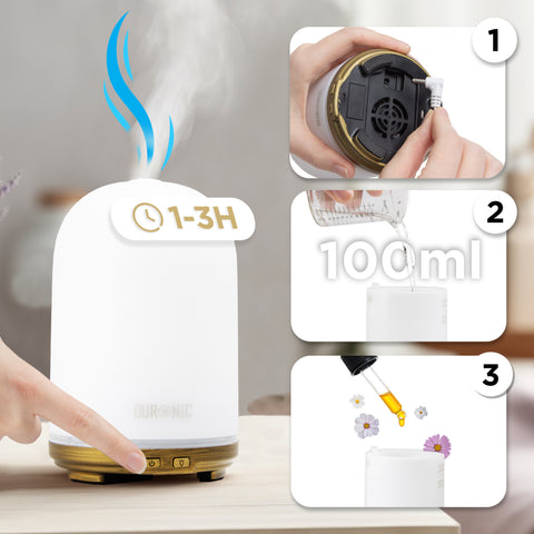 Duronic Essential Oil Diffuser with step by step instruction and timer mode