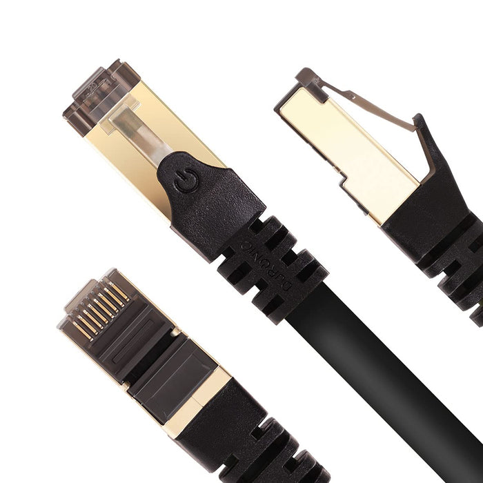 Duronic Ethernet Cable Black featuring gold-plated RJ45 connectors and a durable black snagless boot for high-speed networking.