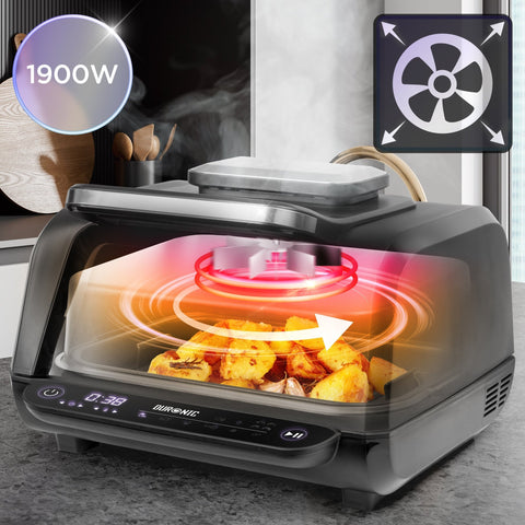 Duronic FG19 electric air fryer 1900W wattage with consistent air flow using the heating coils to ensure food is cooked evenly