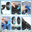 Duronic FN12 BK Wall Mounted Fan with Step-by-step assembly instructions showing how to attach the grille, blue blades, cap, and screws on a fan.