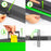Duronic Floor Green Screen Backdrop showing how to unlatch the case, open the lid, pull up the handle, and rotate the stabilizer feet for support.
