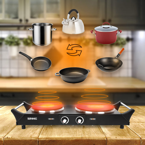 Duronic HP2 BK dual hot plate to heat pans pots kettles