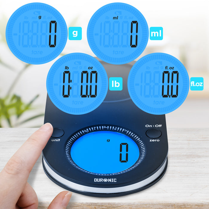 Duronic KS5000 digital weighing scale with grams, millilitres, pounds, fluid ounces units of measurement