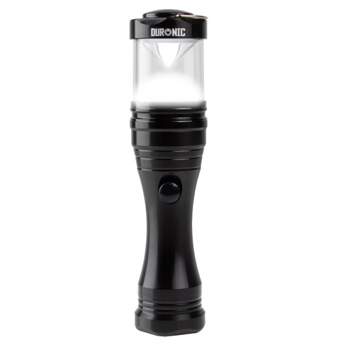 Duronic LED Torch with a glowing white light and a textured ergonomic handle.