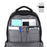 Duronic Laptop Backpack Black showcasing organized pockets with notebook, tablet, pens, and calculator neatly stored.