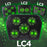 Duronic Laptop Cooling Pad featuring multiple green LED-illuminated fans in various configurations, labeled LC1 through LC4 against a glowing green background.