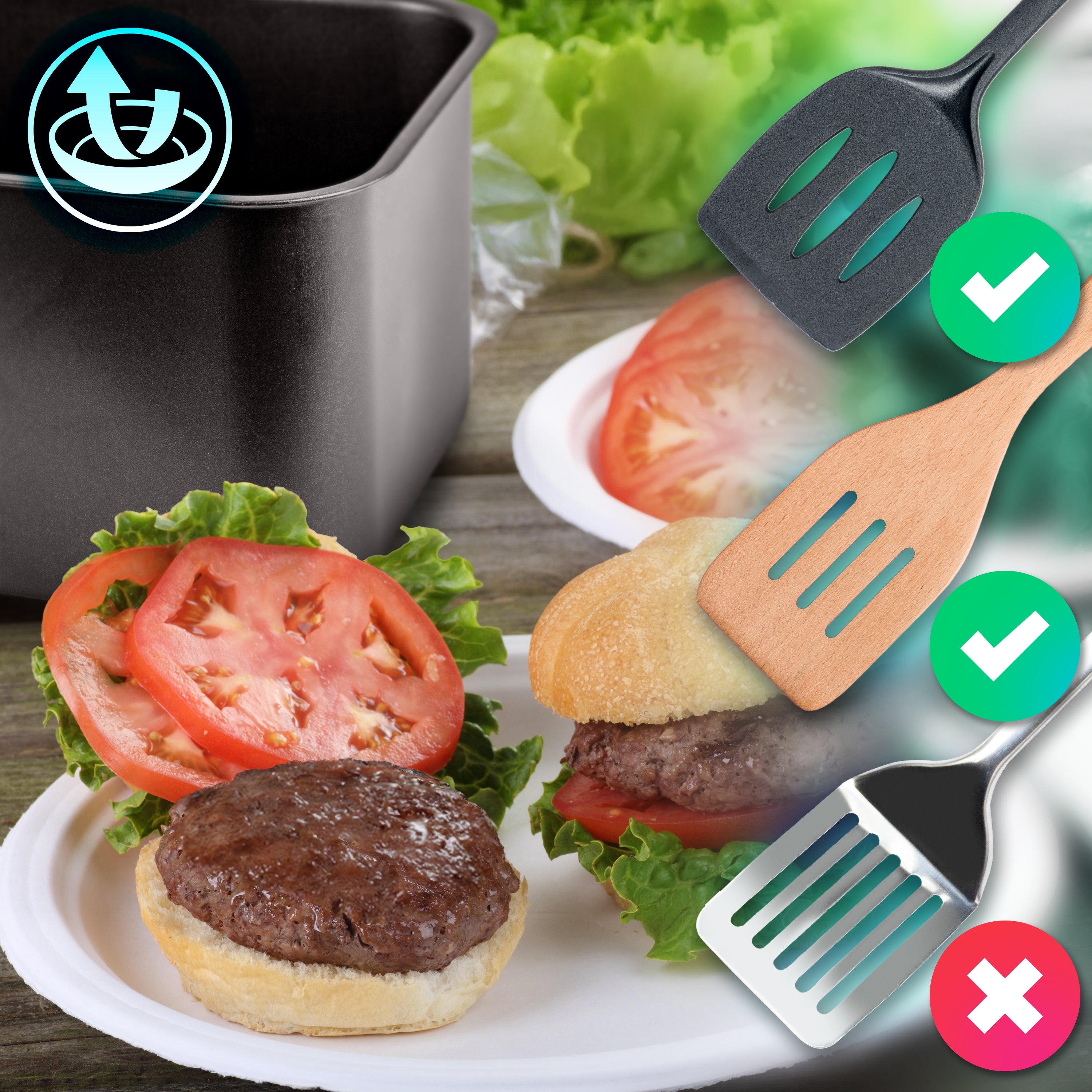 Duronic Large Drawer with different types of spatula that you can and cannot use in cooking 