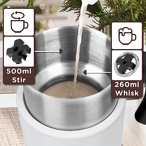 Duronic MF500 WE milk frother with 2 whisks 500ml and 260ml for milk lattes, coffee, cappuccino, hot chocolate