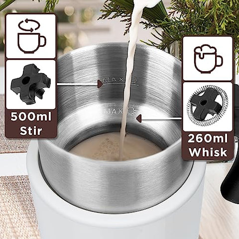 Duronic MF500 WE milk frother with 2 whisks 500ml and 260ml for milk lattes, coffee, cappuccino, hot chocolate