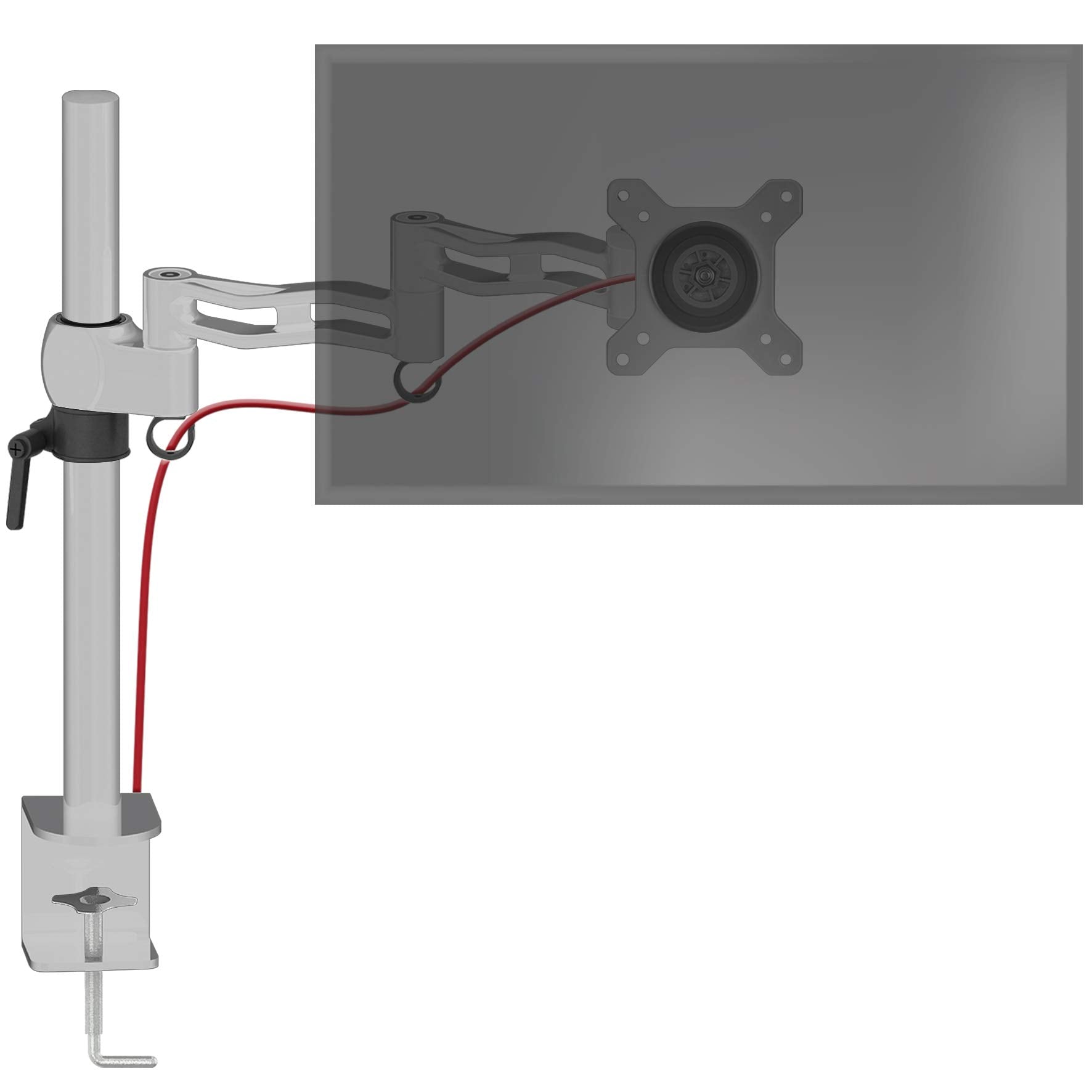 Duronic Monitor Arm Single holding a computer screen with integrated cable management.