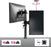 Duronic Monitor Arm Single holding one horizontal and one vertical screen, with 360-degree rotation features.