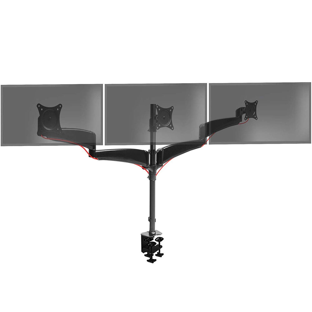 Duronic Monitor Arm Stand featuring adjustable articulating arms and a sturdy clamp base.