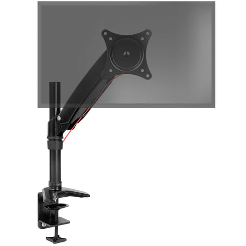 Duronic Monitor Arm Stand with desk C-clamp base, holding a floating digital screen.
