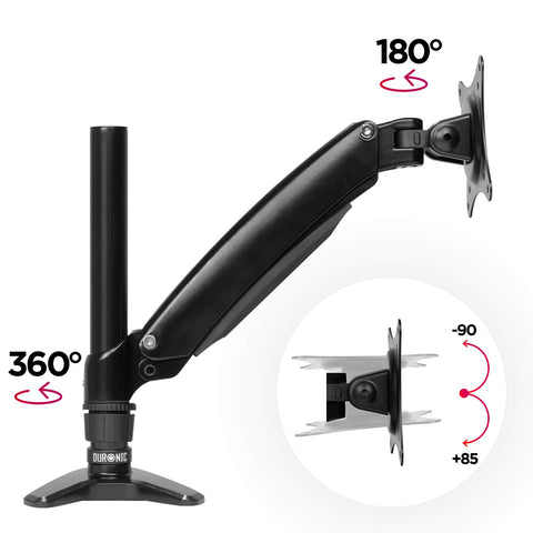 Duronic Monitor Arm Stand with gas spring, 360-degree rotation, and tilt capabilities.