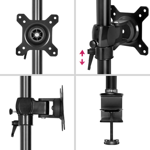 Duronic Monitor Stand Dual mount showing plate, clamp, and joints.