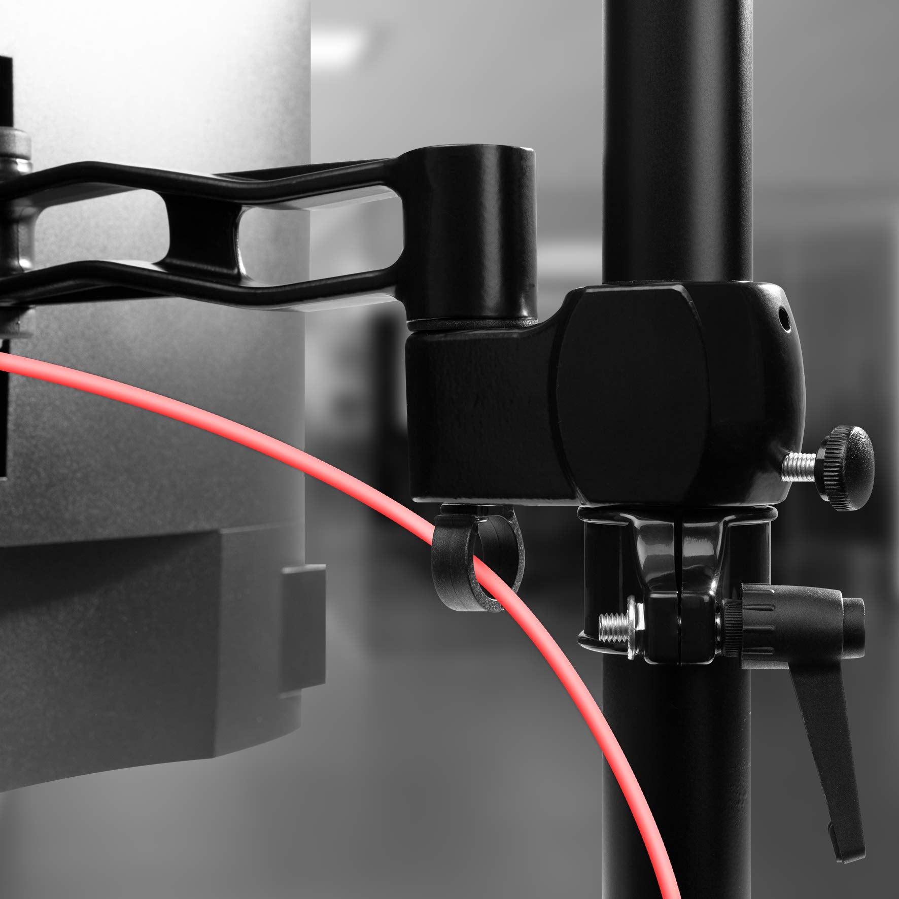 Duronic Monitor Stand Dual with red cable management.