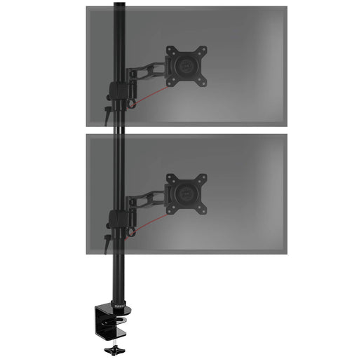 Duronic Monitor Stand Dual with two stacked adjustable arms on a black pole.
