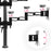 Duronic Quad Monitor Arm Stand showing 180-degree swivel joints and vertical tilt adjustment.